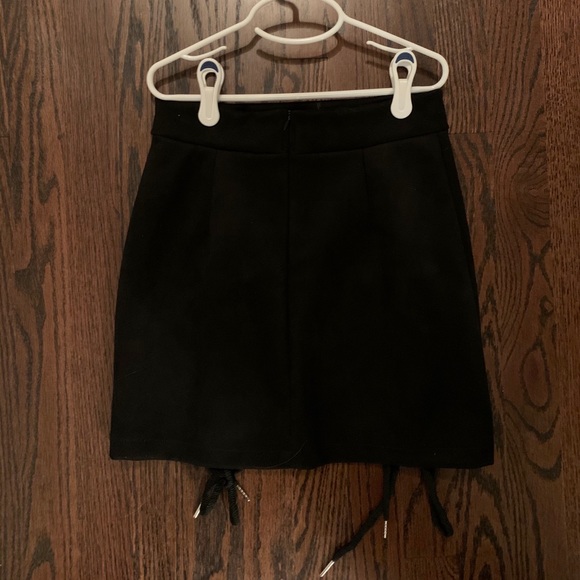 Black Lace Up Tie Suede Mini Skirt - Picture 3 of 4